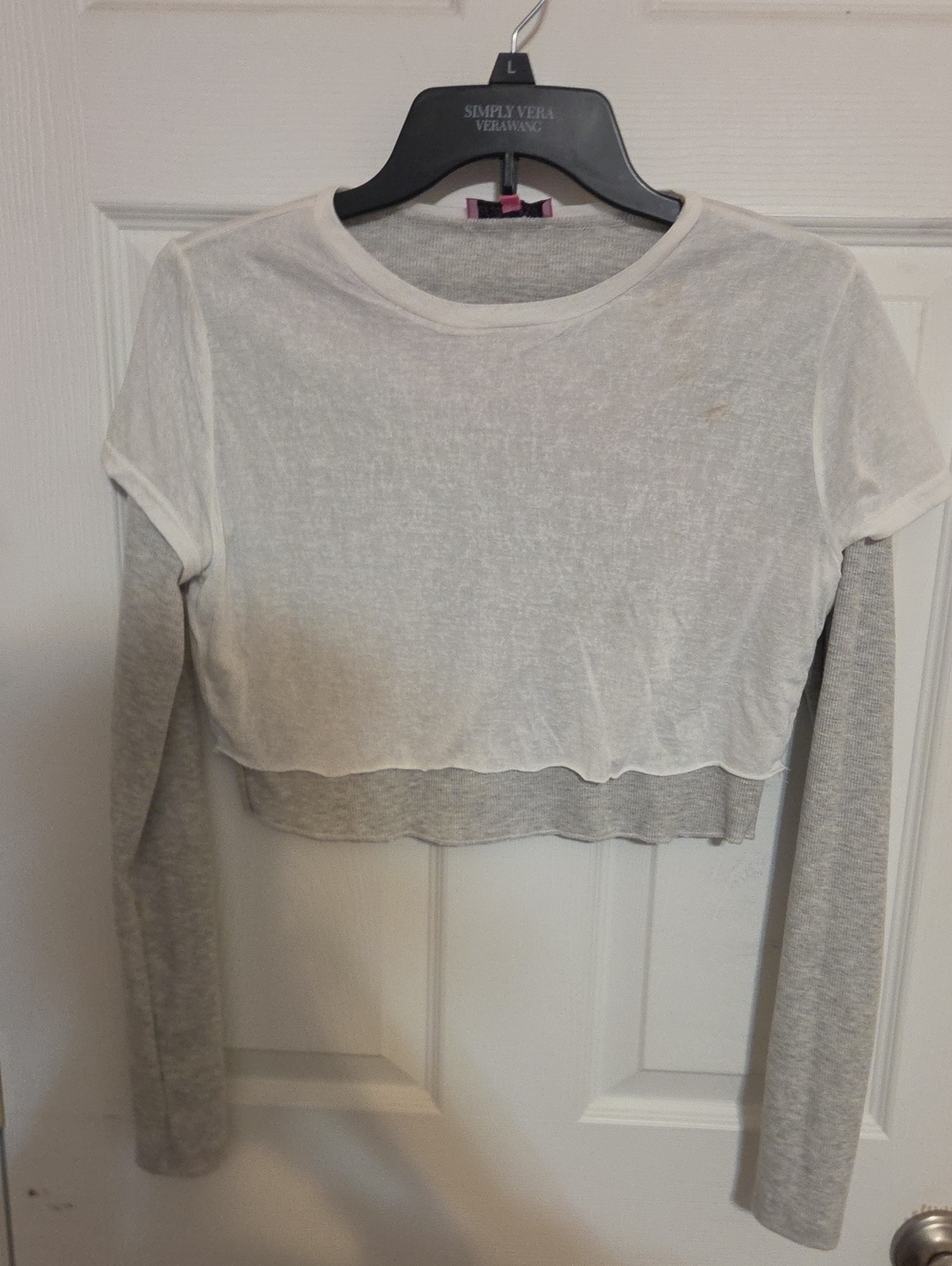 Edikted White Sheer Overlay with Gray Long-Sleeve Crop Top